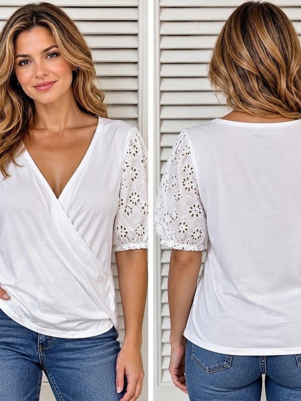 Laundry by Shelli Segal White Floral Sleeve Wrap Top Size Medium Like New